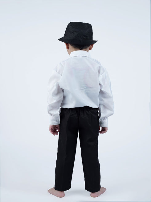 BookMyCostume Ballroom Western Dance White Frill Shirt Black Pant Hat & Bow Set Kids  Fancy Dress Costume